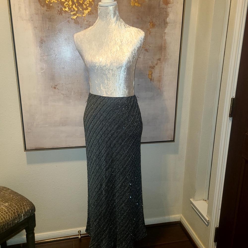 Carmen Marc Valvo Gray Rib Maxi Pencil Skirt - Picture 2 of 8
